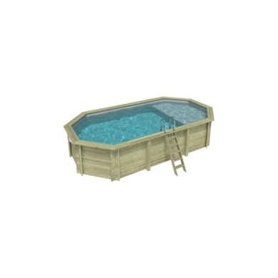 Piscine en bois NEMO 7.3 x 3.97 - H.1.45 m avec plage, gris clair, fixations à visser