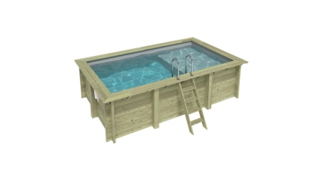 Piscine en bois AQUA 4.65 x 2.85 - H.1.24 m avec plage, gris clair, fixations à sceller