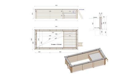 Piscine en bois AQUA 6.1 x 2.85 - H.1.31 m avec plage, gris clair, fixations à sceller