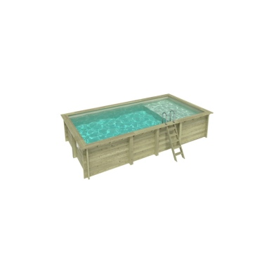 Piscine en bois AQUA 7 x 3.75 - H.1.45 m avec plage, sable, cadre en métal - sans dalle