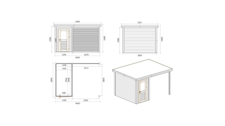 Abri de jardin en bois Mira 4.06x3.09m - 12.54m2 - Ep. 28mm - Traité