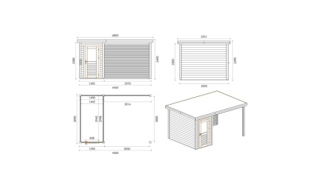 Abri de jardin en bois Mira 4.56x3.09m - 14.09m2 - Ep. 28mm - Traité