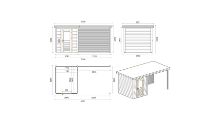 Abri de jardin en bois Vala 5.06x2.59m - 13.1m2 - Ep. 28mm - Traité