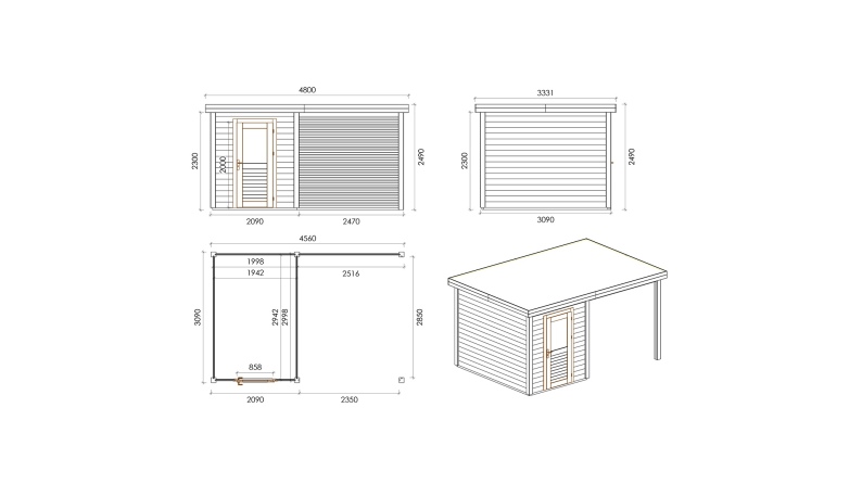 Abri de jardin en bois Vala 4.56x3.09m - 14.09m2 - Ep. 28mm - Traité