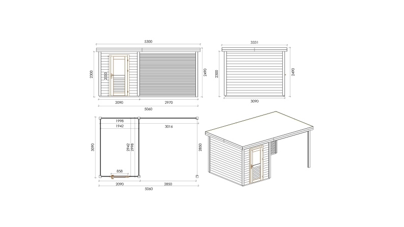 Abri de jardin en bois Vala 5.06x3.09m - 15.63m2 - Ep. 28mm - Traité