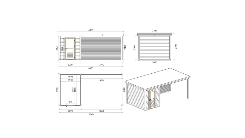 Abri de jardin en bois Vala 6.06x3.09m - 18.72m2 - Ep. 28mm - Traité