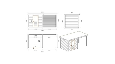 Abri de jardin en bois Rava 5.06x2.59m - 13.1m2 - Ep. 28mm - Traité