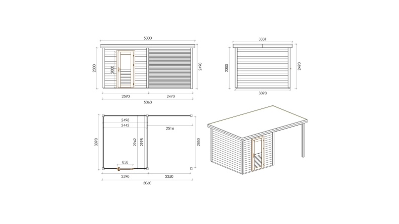 Abri de jardin en bois Rava 5.06x3.09m - 15.63m2 - Ep. 28mm - Traité