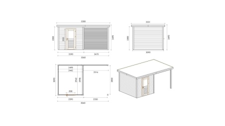 Abri de jardin en bois Rava 5.06x3.09m - 15.63m2 - Ep. 28mm - Traité