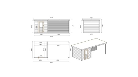Abri de jardin en bois Rava 6.56x3.09m - 20.27m2 - Ep. 28mm - Traité