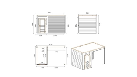 Abri de jardin en bois Veya 4.06x2.59m - 10.52m2 - Ep. 28mm - Traité