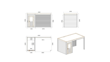 Abri de jardin en bois Veya 4.56x2.59m - 11.81m2 - Ep. 28mm - Traité