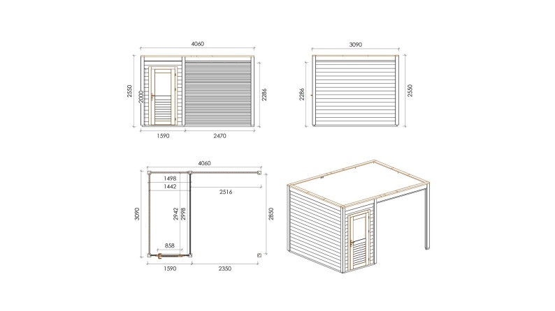 Abri de jardin en bois Veya 4.06x3.09m - 12.55m2 - Ep. 28mm - Traité