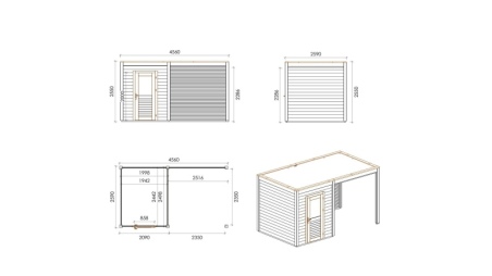 Abri de jardin en bois Luma 4.56x2.59m - 11.81m2 - Ep. 28mm - Traité