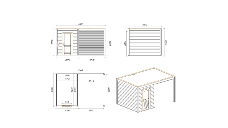 Abri de jardin en bois Luma 4.56x3.09m - 14.09m2 - Ep. 28mm - Traité