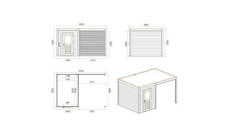 Abri de jardin en bois Luma 4.56x3.09m - 14.09m2 - Ep. 28mm - Traité