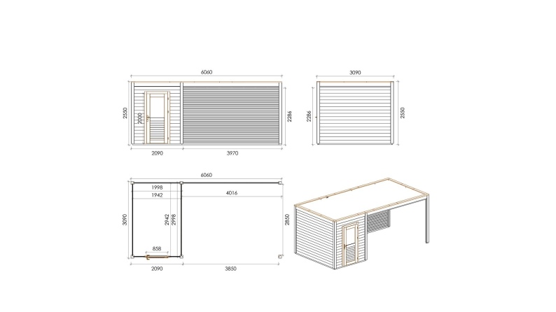 Abri de jardin en bois Luma 6.06x3.09m - 18.73m2 - Ep. 28mm - Traité