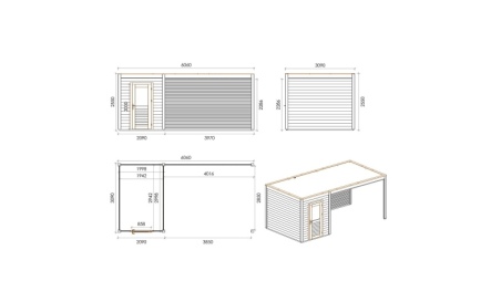 Abri de jardin en bois Luma 6.06x3.09m - 18.73m2 - Ep. 28mm - Traité