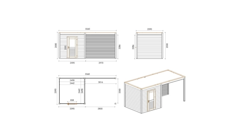 Abri de jardin en bois Nexa 5.56x2.59m - 14.4m2 - Ep. 28mm - Traité