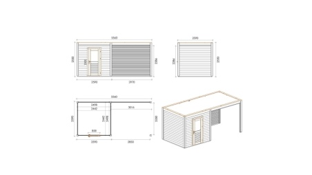 Abri de jardin en bois Nexa 5.56x2.59m - 14.4m2 - Ep. 28mm - Traité