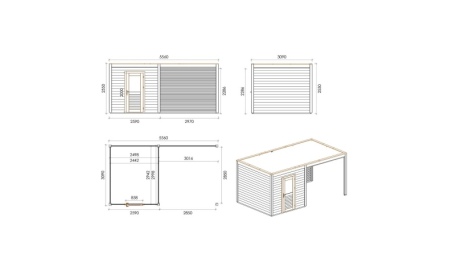 Abri de jardin en bois Nexa 5.56x3.09m - 17.18m2 - Ep. 28mm - Traité