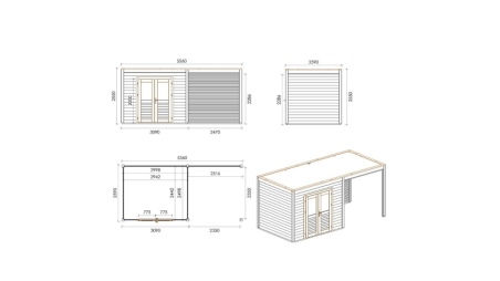 Abri de jardin en bois Sora 5.56x2.59m - 14.4m2 - Ep. 28mm - Traité