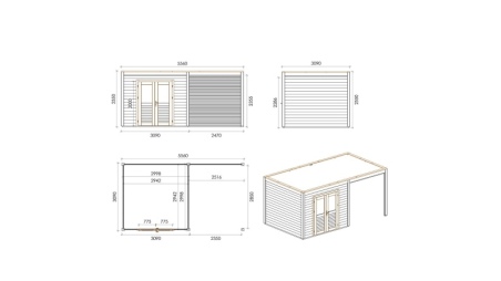 Abri de jardin en bois Sora 5.56x3.09m - 17.18m2 - Ep. 28mm - Traité