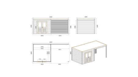Abri de jardin en bois Sora 6.06x3.09m - 18.73m2 - Ep. 28mm - Traité