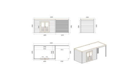 Abri de jardin en bois Nova 6.56x2.59m - 16.99m2 - Ep. 28mm - Traité