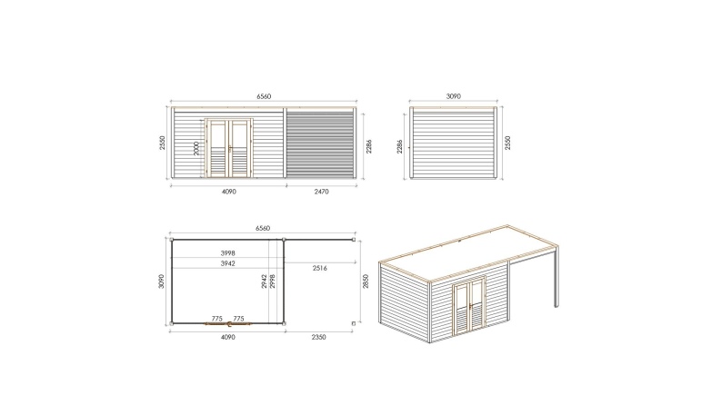 Abri de jardin en bois Nova 6.56x3.09m - 20.27m2 - Ep. 28mm - Traité