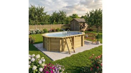 Piscine en bois NEMO 4.3 x 3 - H.1.18 m, gris clair, cadre en métal - sans dalle