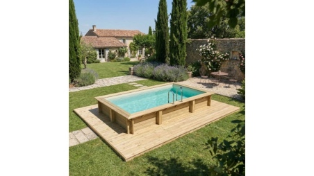 Piscine en bois AQUA 4.65 x 2.85 - H.1.24 m, sable, cadre en métal - sans dalle
