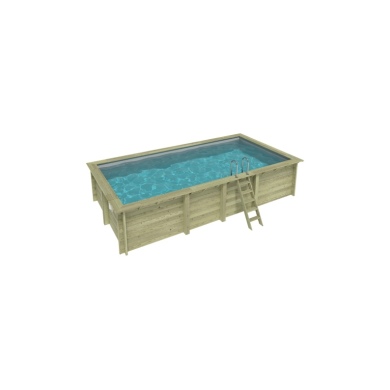 Piscine en bois AQUA 7 x 3.75 - H.1.45 m, gris clair, cadre en métal - sans dalle