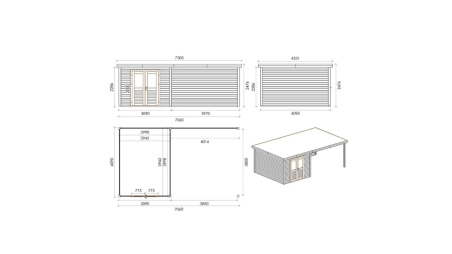 Abri de jardin en bois Aura 7.06x4.09m - 28.87m2 - Ep. 28mm - Traité