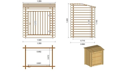 Armoire de jardin en bois -1.2x0.89 m - H.1.26 m - imprégné