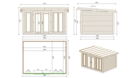 Abri de jardin en bois Kira 4,04x3,09m - 12m2 - Ep. 34mm