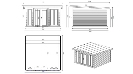 Abri de jardin en bois Kira 4,04x4,09m - 12m2 - Ep. 34mm