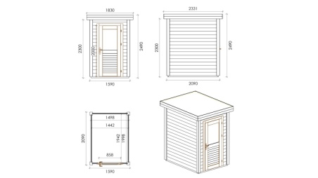 Abri de jardin en bois Mira 1.59x2.09m - 3.32m2 - Ep. 28mm - Traité