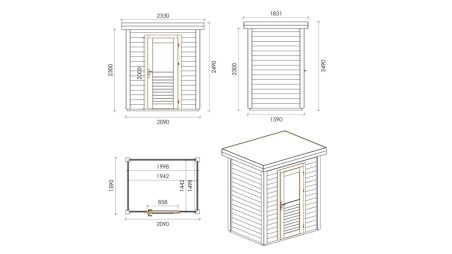 Abri de jardin en bois Vala 2.09x1.59m - 3.32m2 - Ep. 28mm - Traité