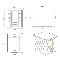 Abri de jardin en bois Vala 2.09x2.59m - 5.41m2 - Ep. 28mm - Traité