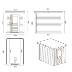 Abri de jardin en bois Vala 2.09x3.09m - 6.46m2 - Ep. 28mm - Traité