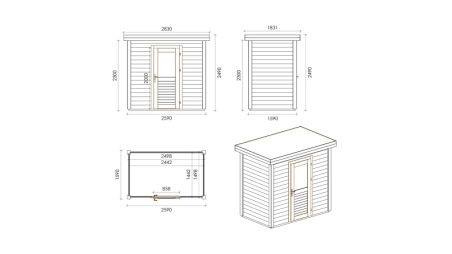 Abri de jardin en bois Rava 2.59x1.59m - 4.12m2 - Ep. 28mm - Traité
