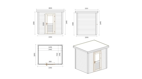 Abri de jardin en bois Rava 2.59x2.09m - 5.41m2 - Ep. 28mm - Traité