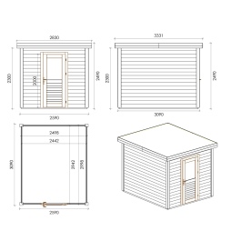 Abri de jardin en bois Rava 2.59x3.09m - 8m2 - Ep. 28mm - Traité