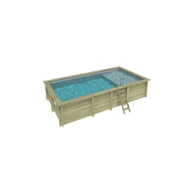 Piscine en bois AQUA 7 x 3.75 - H.1.45 m avec plage, gris clair, fixations à visser