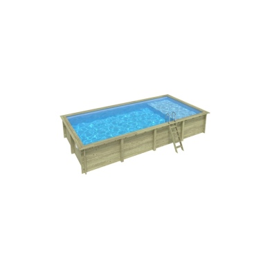 Piscine en bois AQUA 8.5 x 4.35 - H.1.45 m avec plage, bleu pâle, fixations à visser