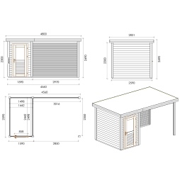 Abri de jardin en bois Mira 4.56x2.59m - 11.81m2 - Ep. 28mm - Traité