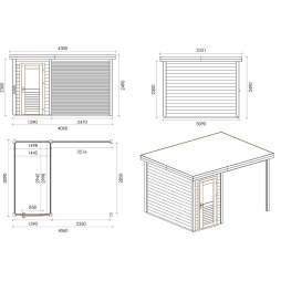 Abri de jardin en bois Mira 4.06x3.09m - 12.54m2 - Ep. 28mm - Traité