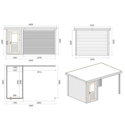 Abri de jardin en bois Mira 4.56x3.09m - 14.09m2 - Ep. 28mm - Traité