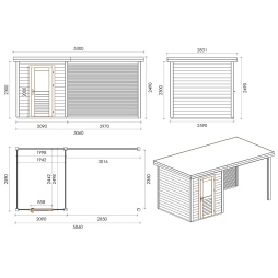 Abri de jardin en bois Vala 5.06x2.59m - 13.1m2 - Ep. 28mm - Traité
